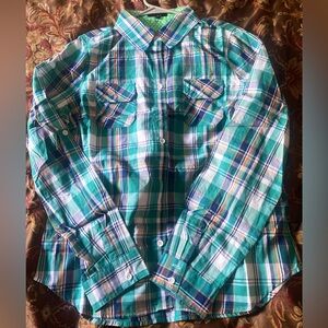 Men's Teal Plaid Long-Sleeve Button-Up Shirt